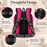 Breathable front pet carrier backpack with adjustable chest buckle, quick-release shoulder straps and waist support.