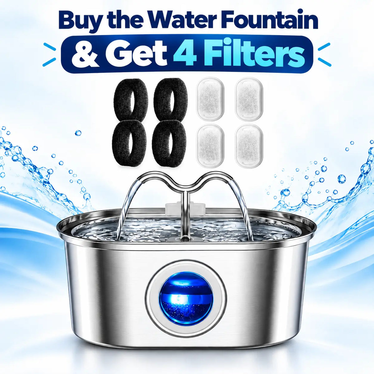3.2L Stainless Steel Cat Water Fountain – Continuous Flow Pet Drinking Fountain with Water Level Window