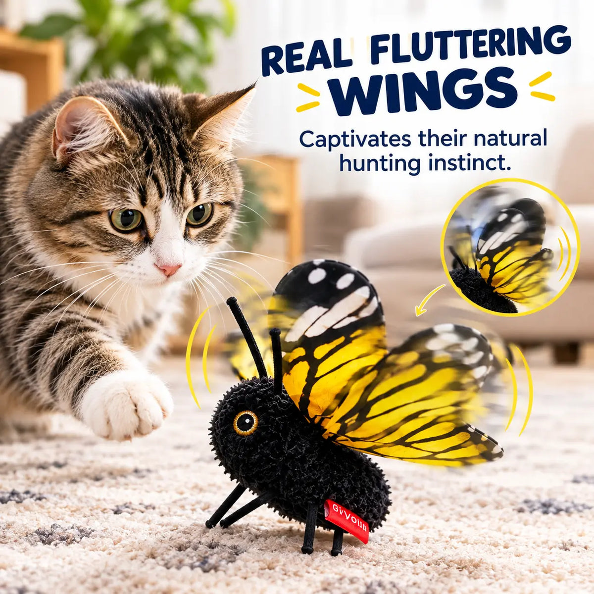 Interactive Butterfly Cat Toy – Rechargeable Fluttering Wings, 3-Pack