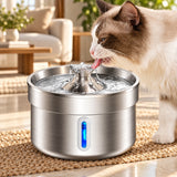 Stainless Steel Cat Water Fountain – Pet Drinking Fountain with Water Level Window