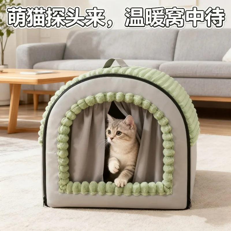Winter Warm Enclosed Pet Tent For Cats Dogs Soft — detail view for dogs and cats
