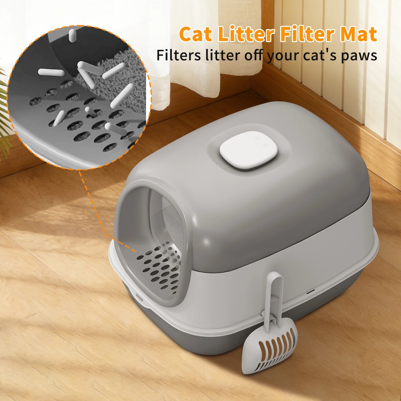 Switchable Open/Semi-Enclosed Cat Litter Box, Extra Large Jumbo Size for Multi-Cat Households, Splash-Proof and Anti-Tracking, Dual-Mode Over-the-Top Litter Pan, Low-Entry for Easy Cleaning，Suitable for cats of different sizes — imagem 4