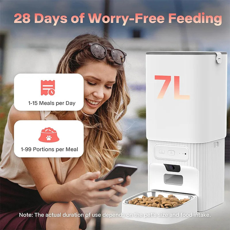 7L Smart Automatic Pet Feeder with HD Camera Double Bowls WiFi Intelligent Cat Dog Food Dispenser with Tuya App Control Remote Monitoring Two-Way Audio Voice Recorder Timer Auto Feeding for Multi Pets — imagem 2
