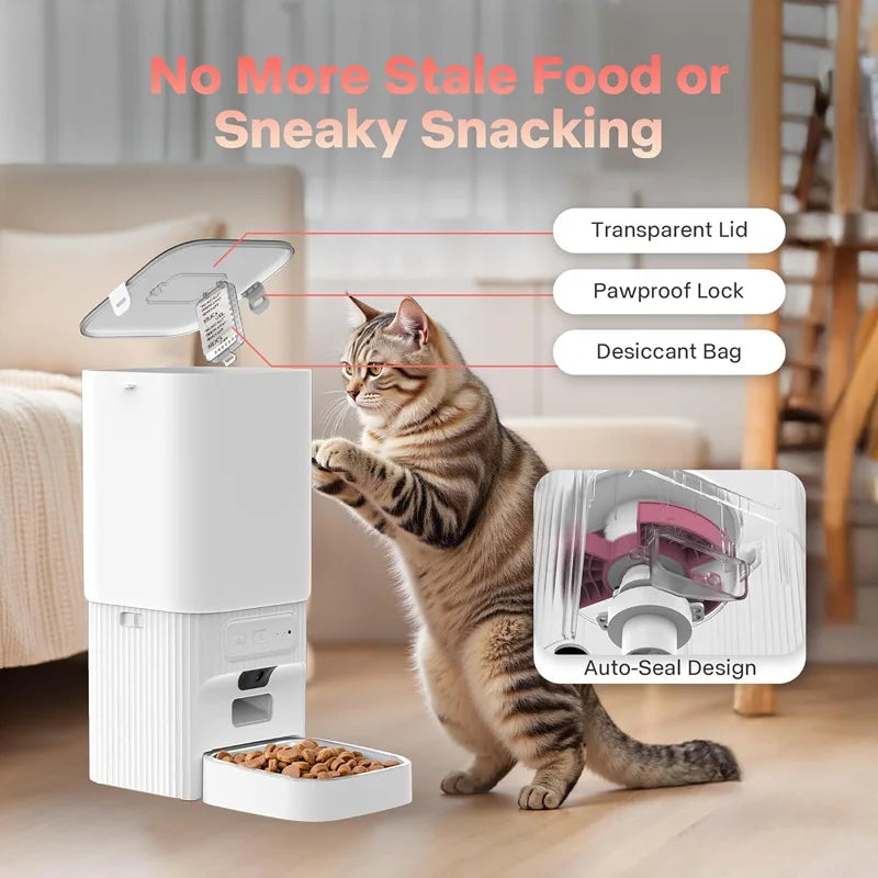 7L Smart Automatic Pet Feeder with HD Camera Double Bowls WiFi Intelligent Cat Dog Food Dispenser with Tuya App Control Remote Monitoring Two-Way Audio Voice Recorder Timer Auto Feeding for Multi Pets — imagem 7