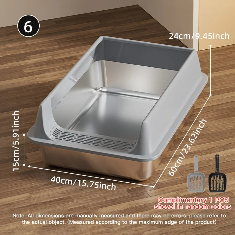 Stainless Steel Litter Box Semi-enclosed — detail view for cats