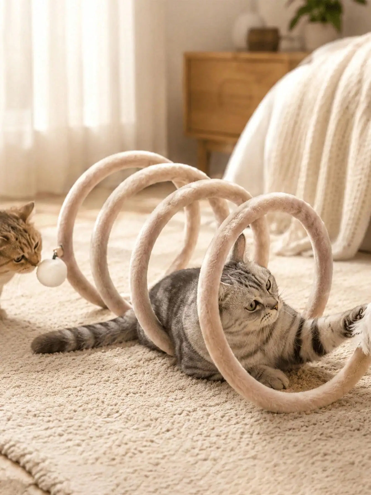 Flexible Spiral Cat Tunnel Toy with Bell – Foldable Interactive Cat Toy for Indoor Exercise & Self-Play