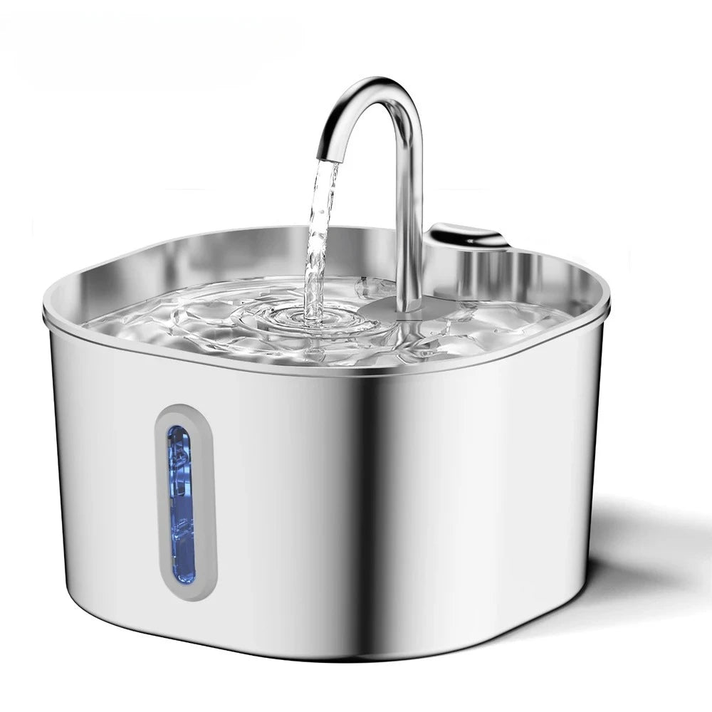 2.2L Automatic Cat Water Fountain Square Stainless Steel Pet Water Feeder Dog Water Fountain with Window（No 5V 1A Plug） — imagem 1