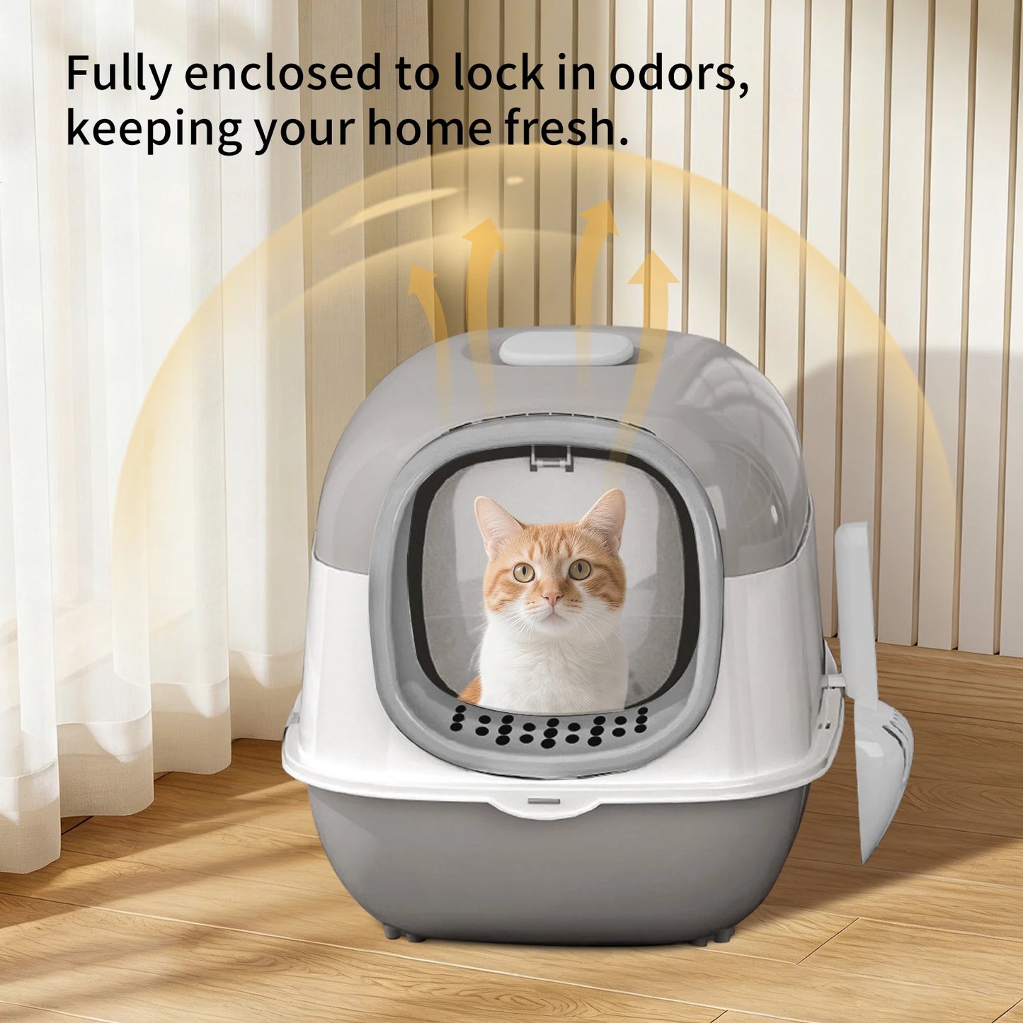 Switchable Open/Semi-Enclosed Cat Litter Box, Extra Large Jumbo Size for Multi-Cat Households, Splash-Proof and Anti-Tracking, Dual-Mode Over-the-Top Litter Pan, Low-Entry for Easy Cleaning，Suitable for cats of different sizes — imagem 3