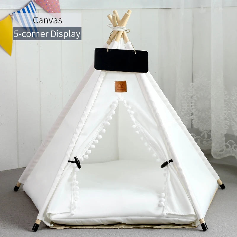 Pet Teepee Tent For Cats And Dogs Portable — in-use context for dogs and cats