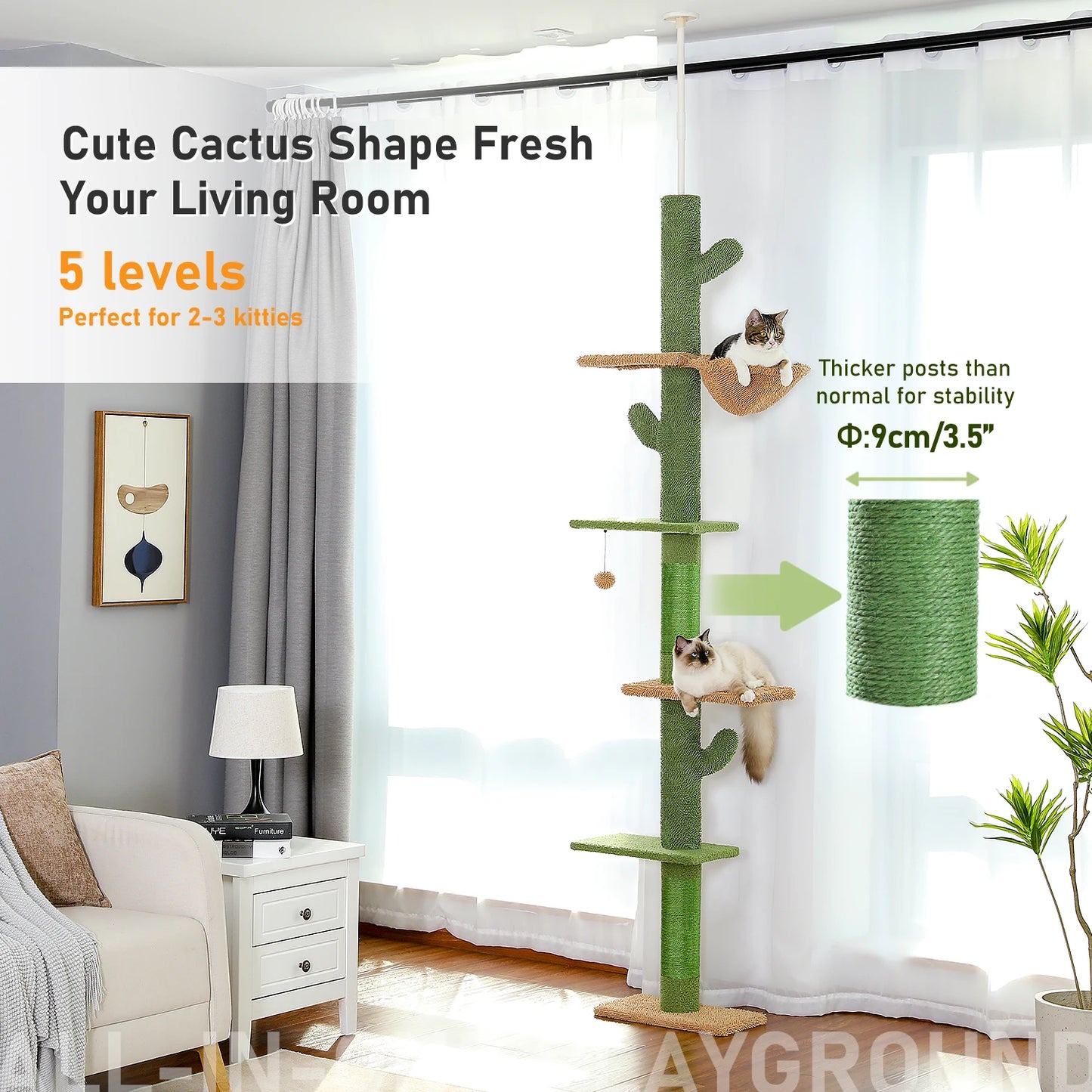 Cat Tree 5-Tier Floor to Ceiling Cat Tower — detail view for cats