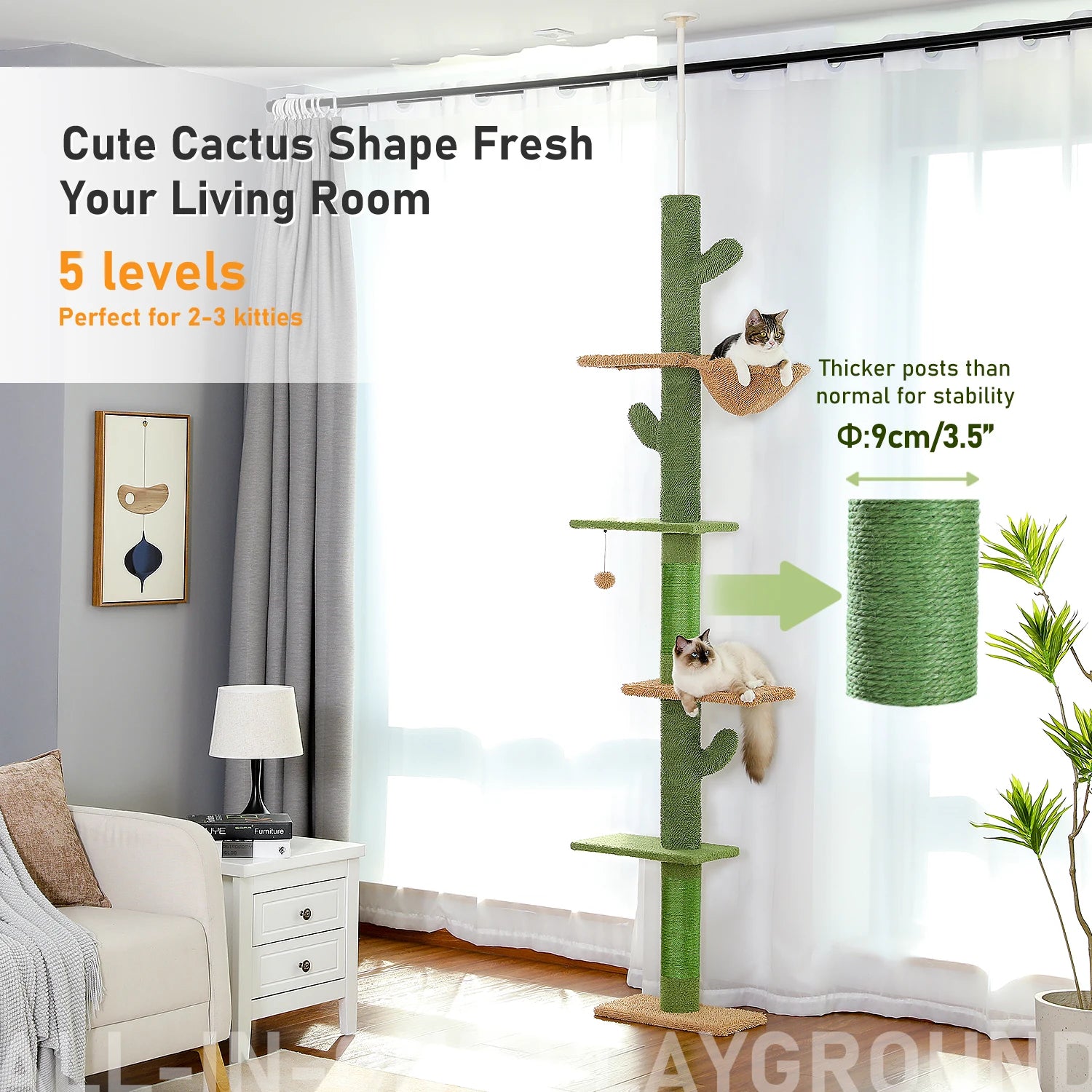 Cat Tree 5-Tier Floor to Ceiling Cat Tower — detail view for cats