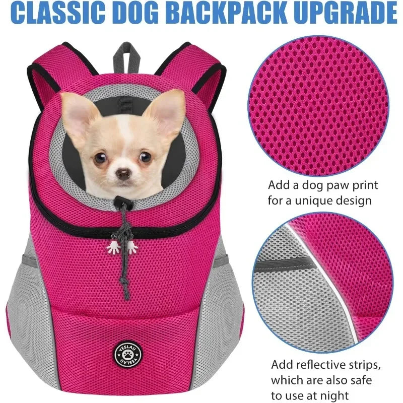 New Dog Pet Backpack Carrier Travel Bag Front Pack Breathable Adjustable with Safety Reflective Strips for Hiking Outdoor Cats — imagem 2