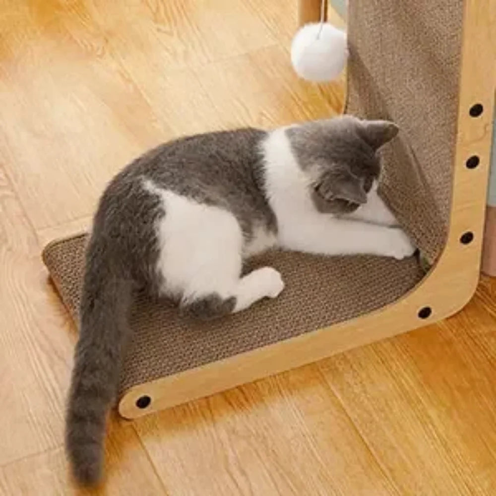 Scraper For Cats Cardboard Large/Small L-shape — in-use context for cats
