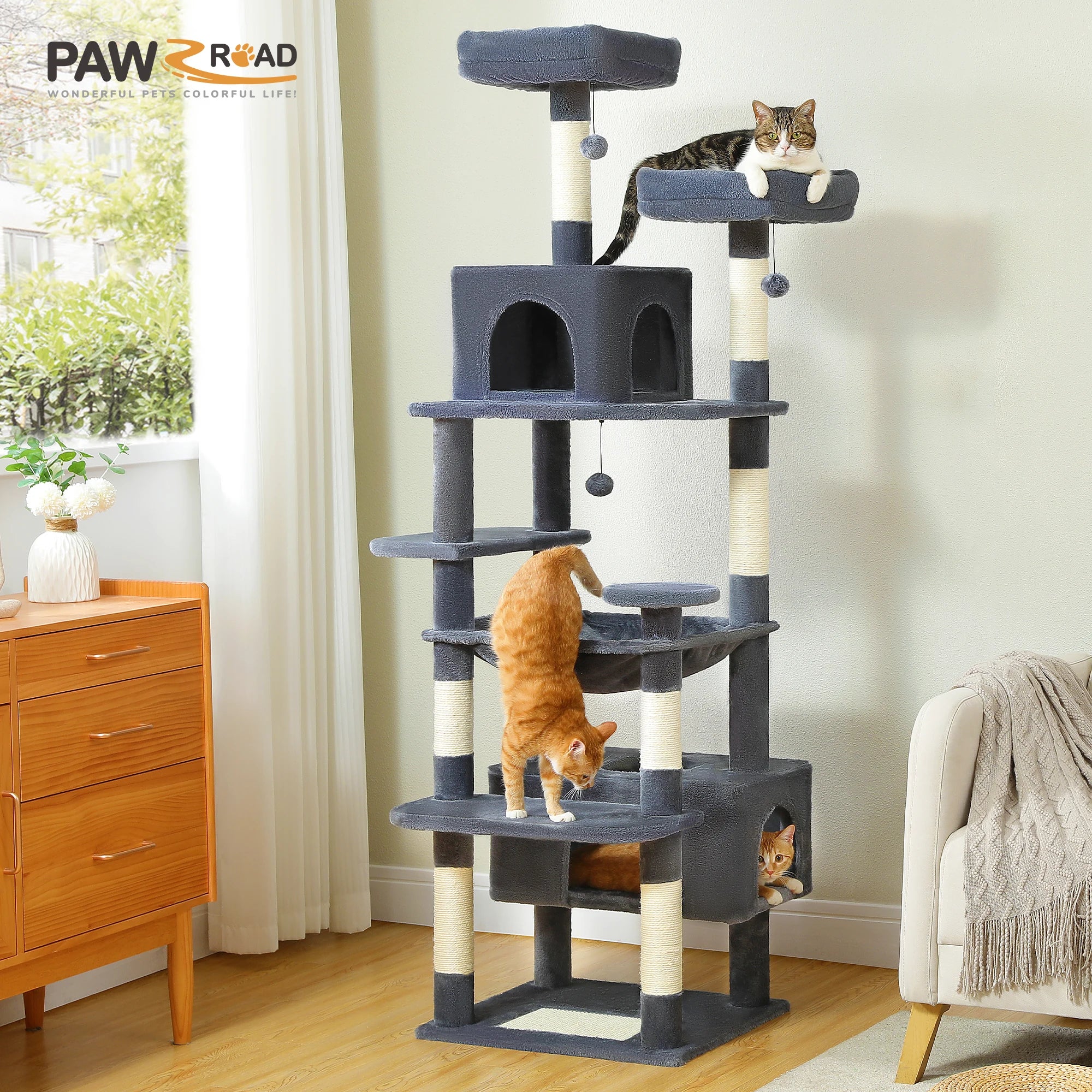 Large Cat Tree And Tower For Indoor Cats With — detail view for cats