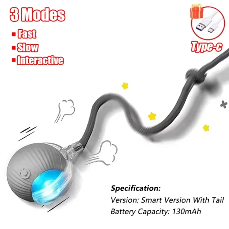 Rechargeable Automatic Rolling Ball Cat Toy – Fake Tail, Imitate Mouse, Electric Interactive for Cats & Dogs — imagem 12