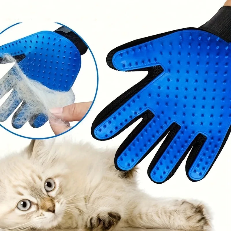 2-in-1 Pet Grooming Gloves Set–Silicone Massage — in-use context for dogs and cats