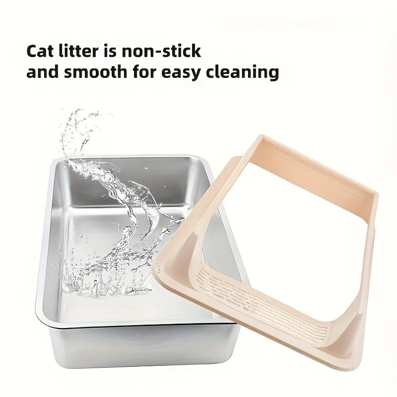 Stainless Steel Litter Box Semi-enclosed — in-use context for cats
