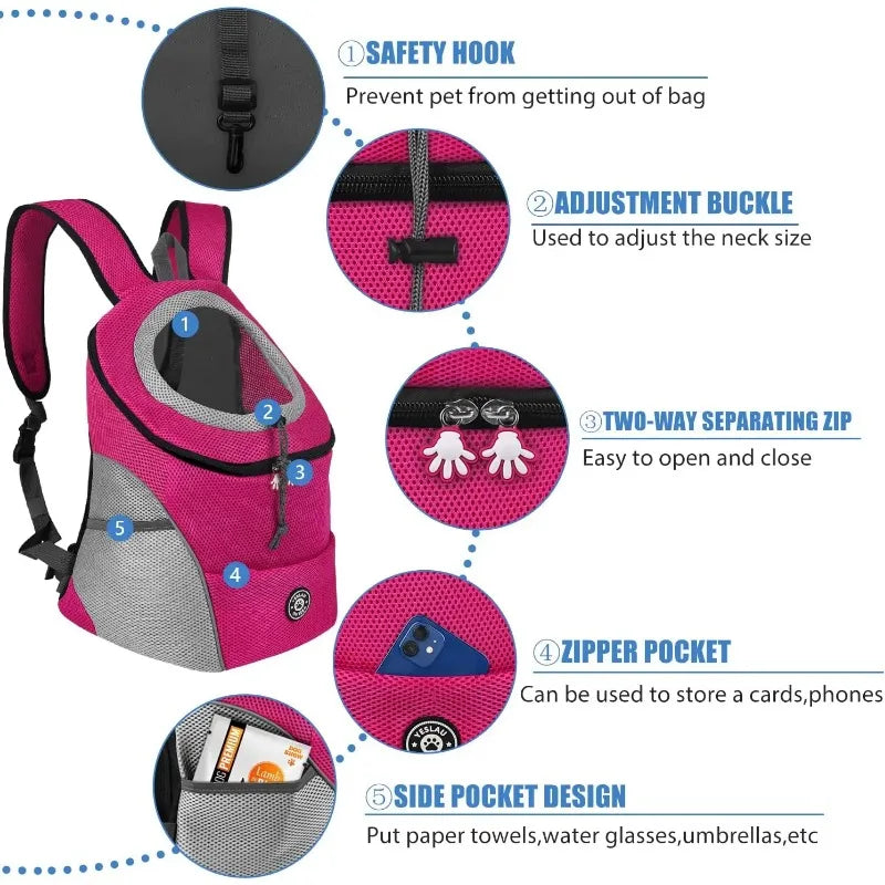 New Dog Pet Backpack Carrier Travel Bag Front Pack Breathable Adjustable with Safety Reflective Strips for Hiking Outdoor Cats — imagem 3