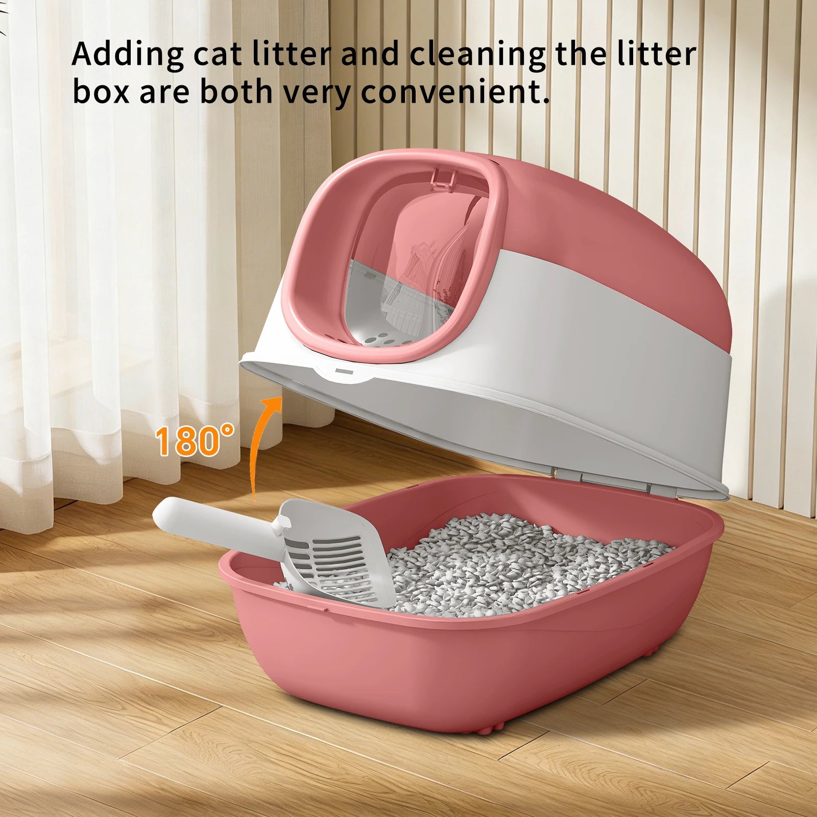 Switchable Open/Semi-Enclosed Cat Litter Box, Extra Large Jumbo Size for Multi-Cat Households, Splash-Proof and Anti-Tracking, Dual-Mode Over-the-Top Litter Pan, Low-Entry for Easy Cleaning，Suitable for cats of different sizes — imagem 7