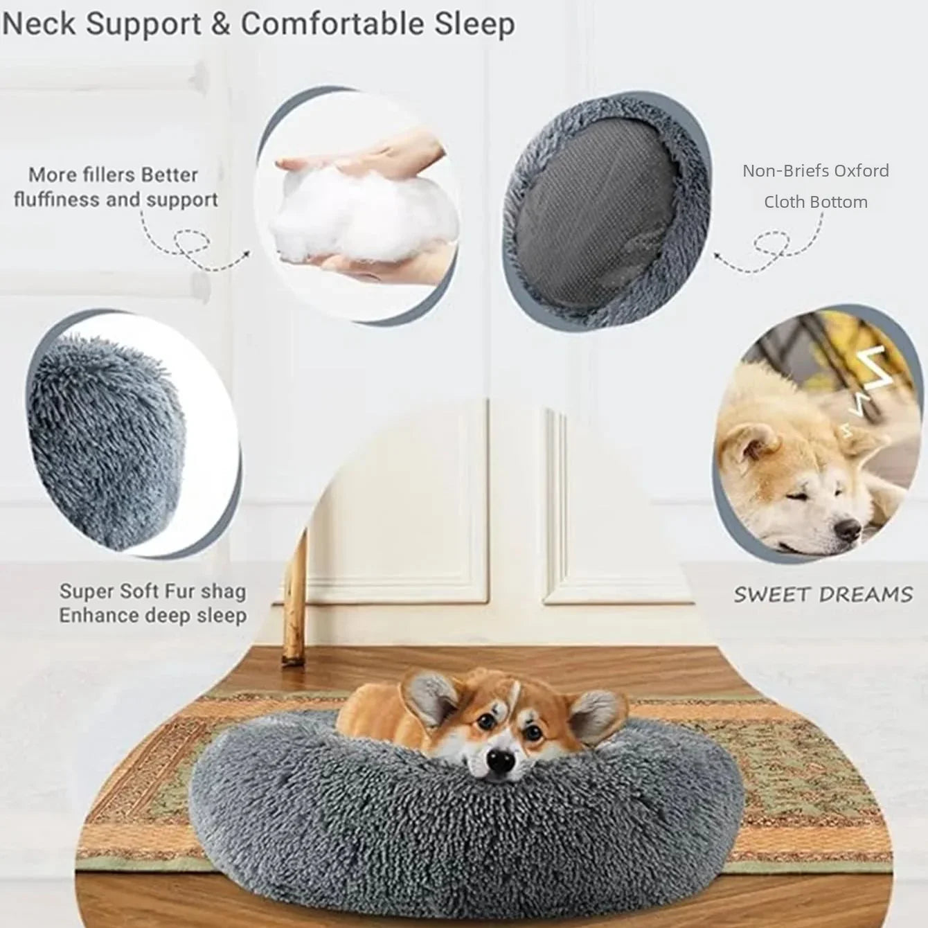 pet bed for dogs and cats — close-up of materials