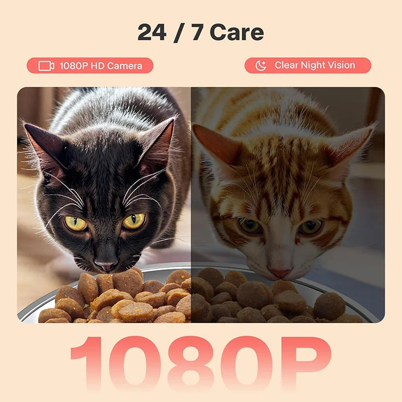 7L Smart Automatic Pet Feeder with HD Camera Double Bowls WiFi Intelligent Cat Dog Food Dispenser with Tuya App Control Remote Monitoring Two-Way Audio Voice Recorder Timer Auto Feeding for Multi Pets — imagem 4