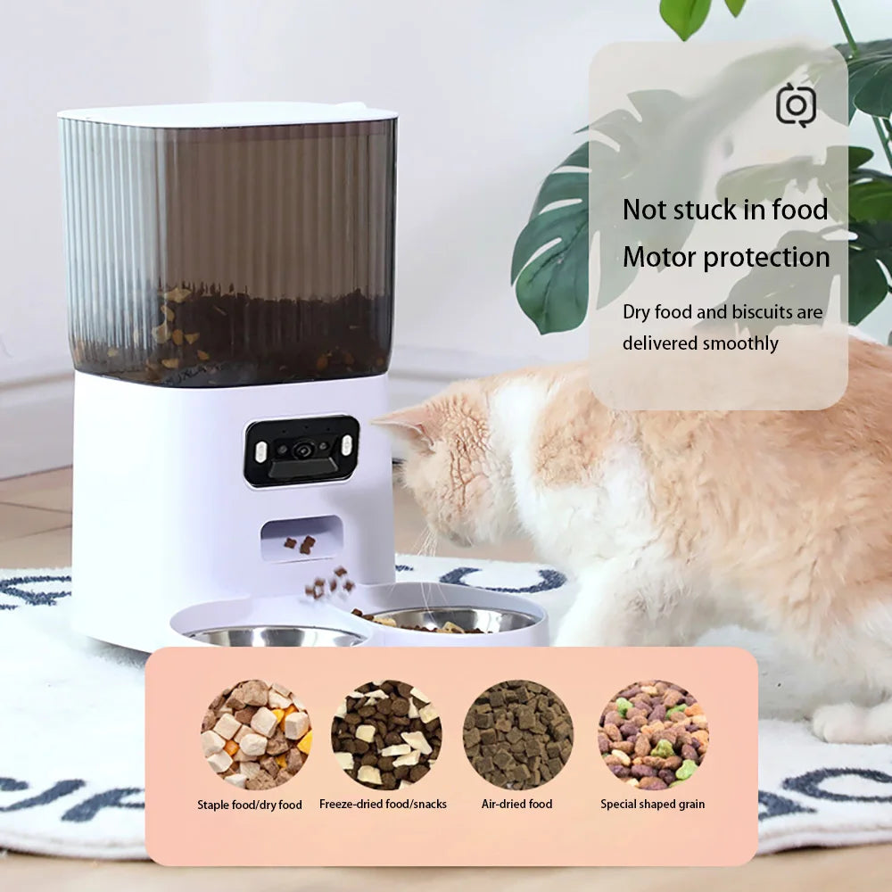automatic pet feeder for dogs and cats — close-up of materials