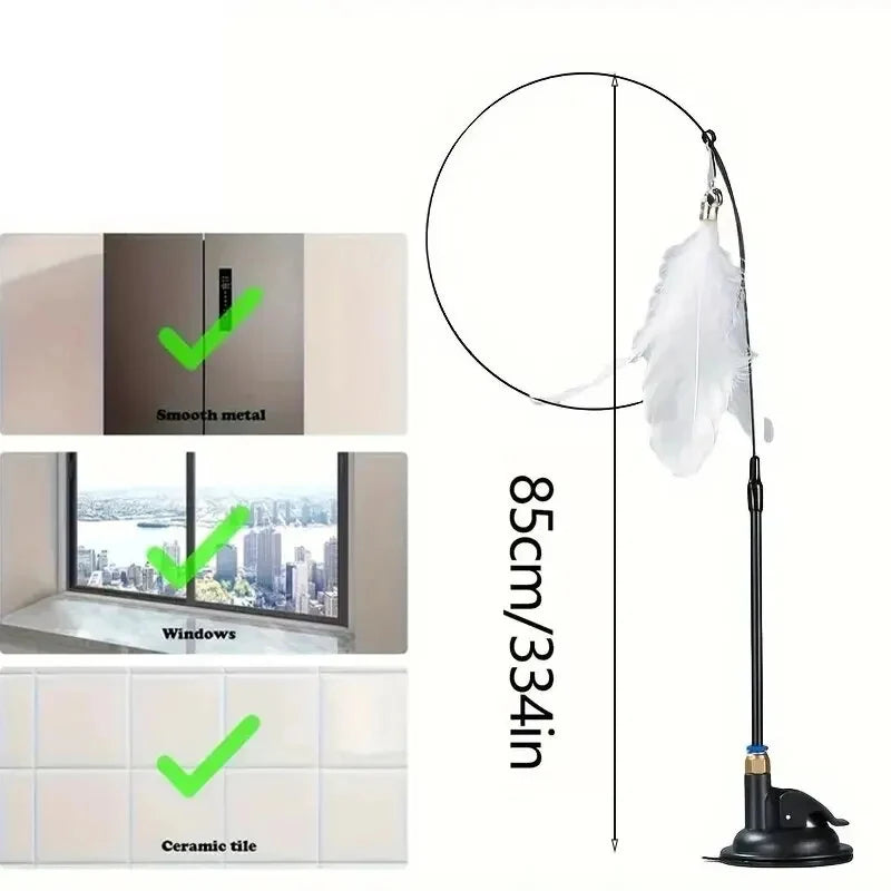 Cat Teaser Toy - Interactive Bell & Feather Wand — detail view for cats