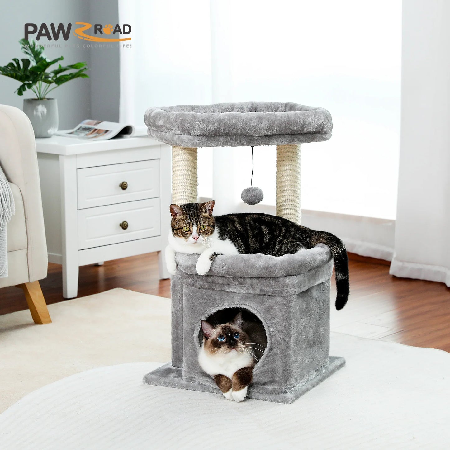 Cat Tree Cat Tower With Cozy Condo Wide Top — detail view for cats