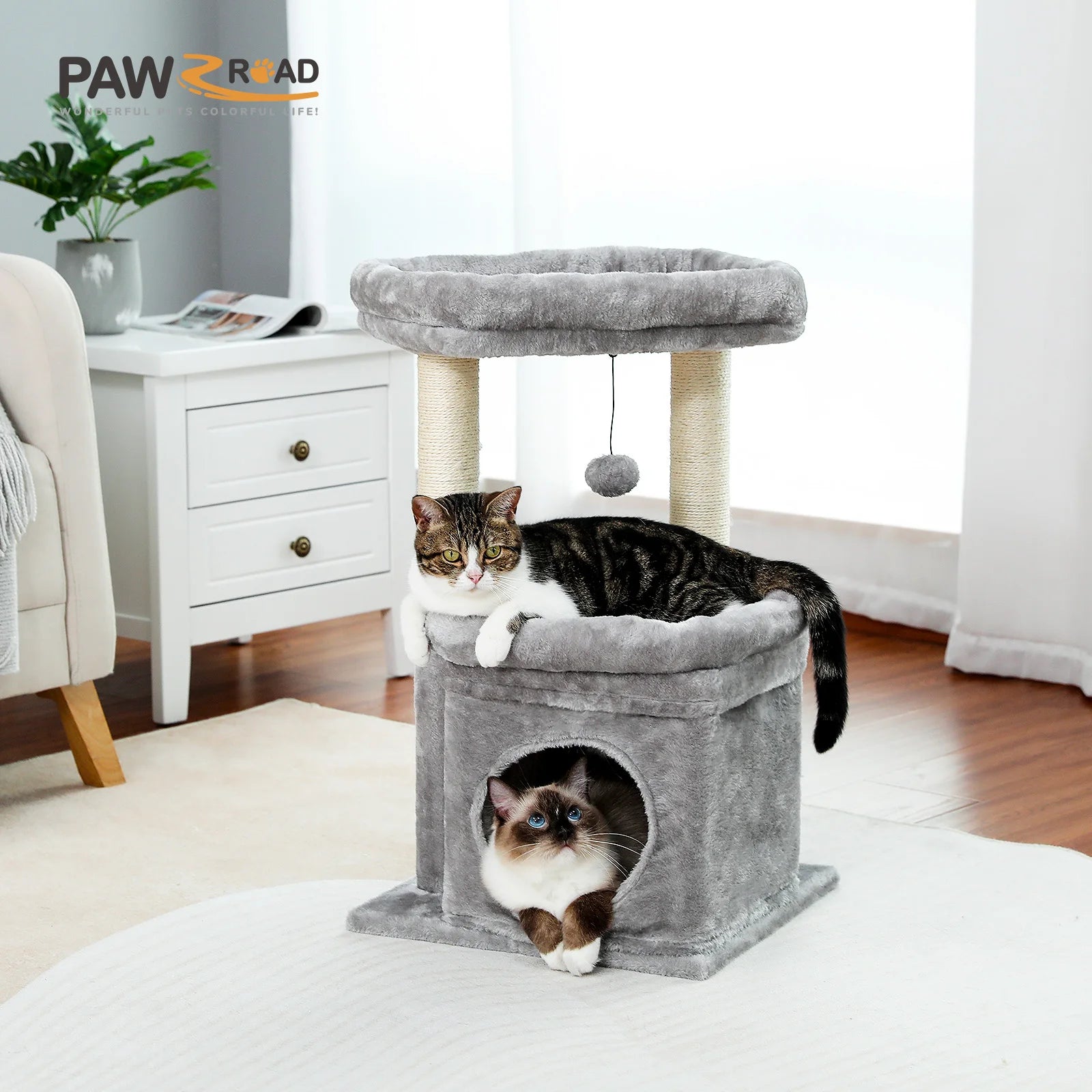 Cat Tree Cat Tower With Cozy Condo Wide Top — detail view for cats