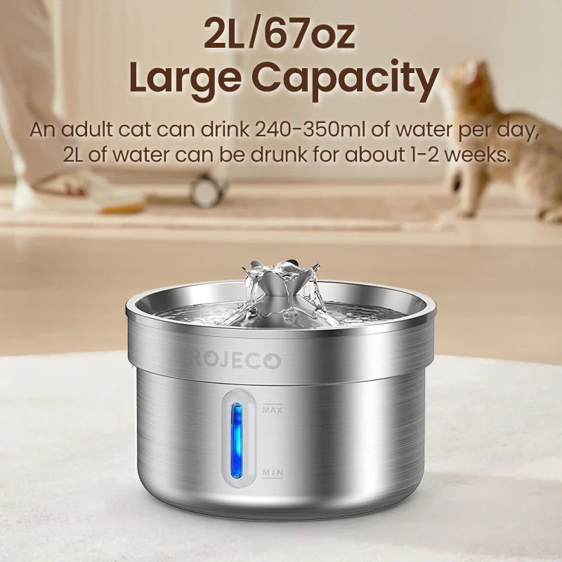 Stainless Steel Cat Water Fountain – Pet Drinking Fountain with Water Level Window