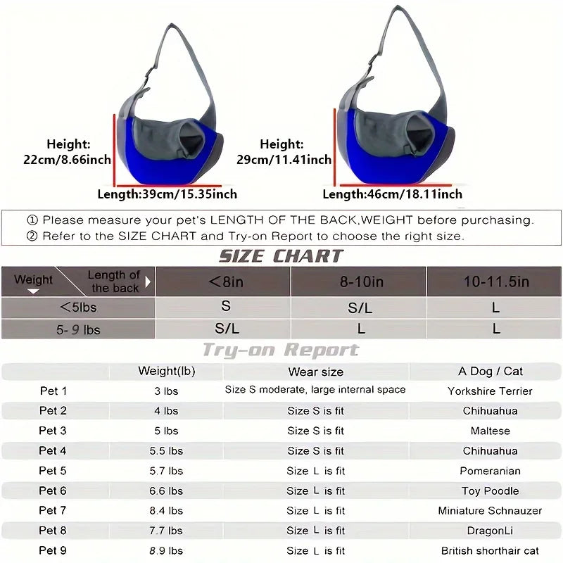 Hands-Free Pet Sling Carrier for Small Dogs & Cats – Breathable Mesh Crossbody Travel Bag