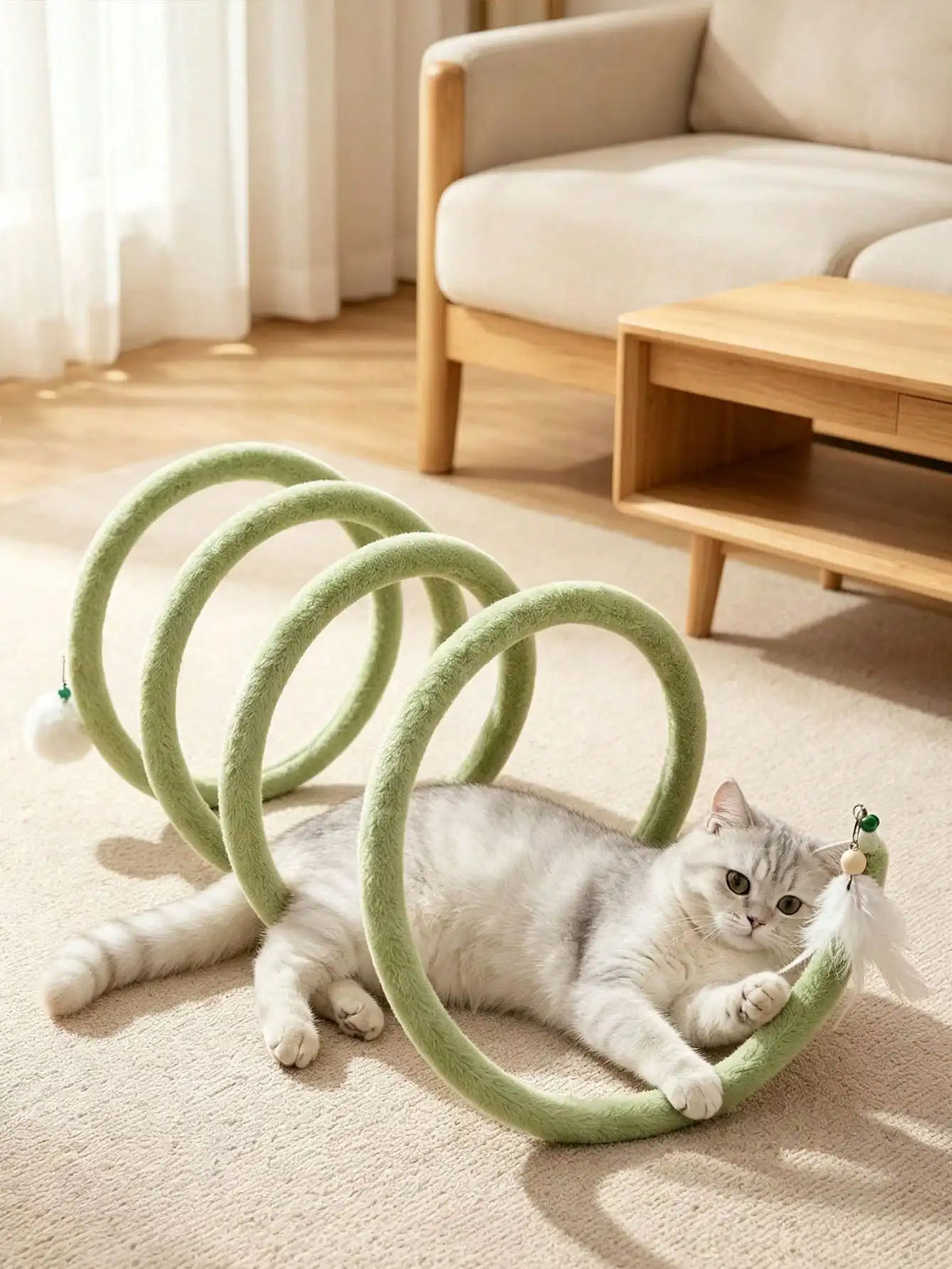 Flexible Spiral Cat Tunnel Toy with Bell – Foldable Interactive Cat Toy for Indoor Exercise & Self-Play