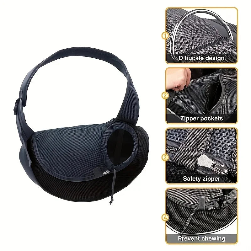 Hands-Free Pet Sling Carrier for Small Dogs & Cats – Breathable Mesh Crossbody Travel Bag