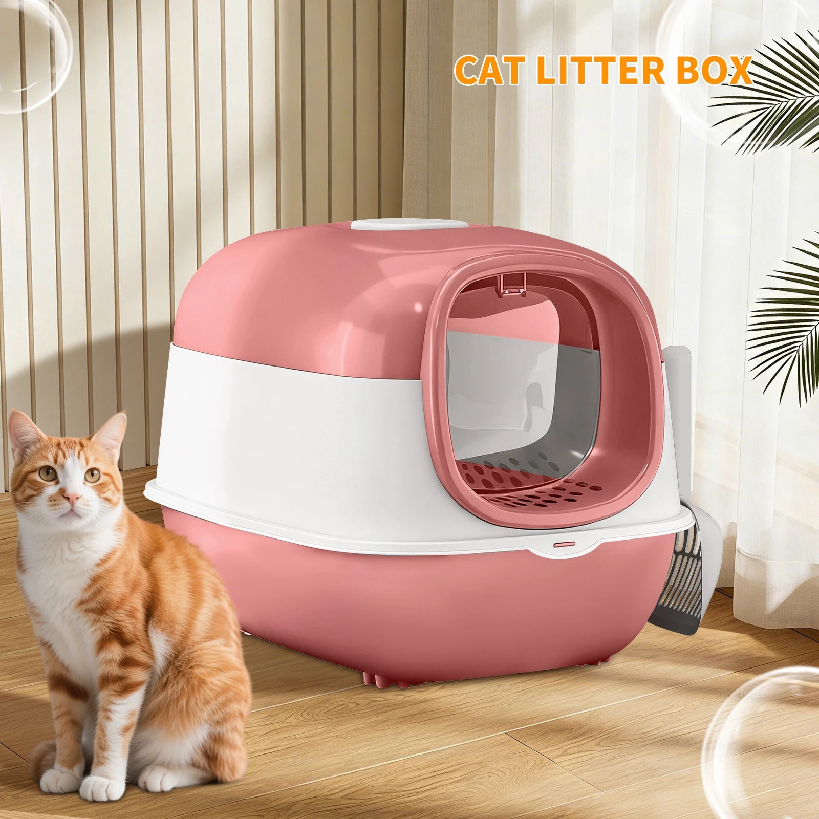Switchable Open/Semi-Enclosed Cat Litter Box, Extra Large Jumbo Size for Multi-Cat Households, Splash-Proof and Anti-Tracking, Dual-Mode Over-the-Top Litter Pan, Low-Entry for Easy Cleaning，Suitable for cats of different sizes — imagem 5