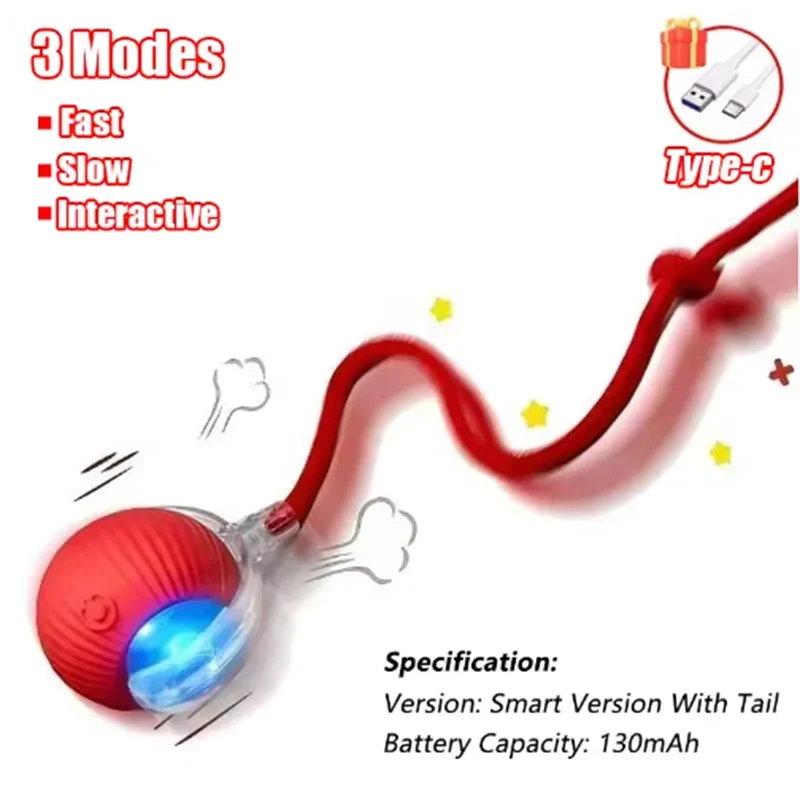 Rechargeable Automatic Rolling Ball Cat Toy – Fake Tail, Imitate Mouse, Electric Interactive for Cats & Dogs — imagem 7
