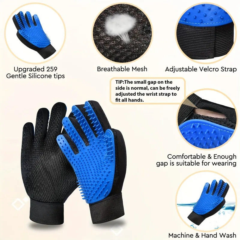 2-in-1 Pet Grooming Gloves Set–Silicone Massage — detail view for dogs and cats