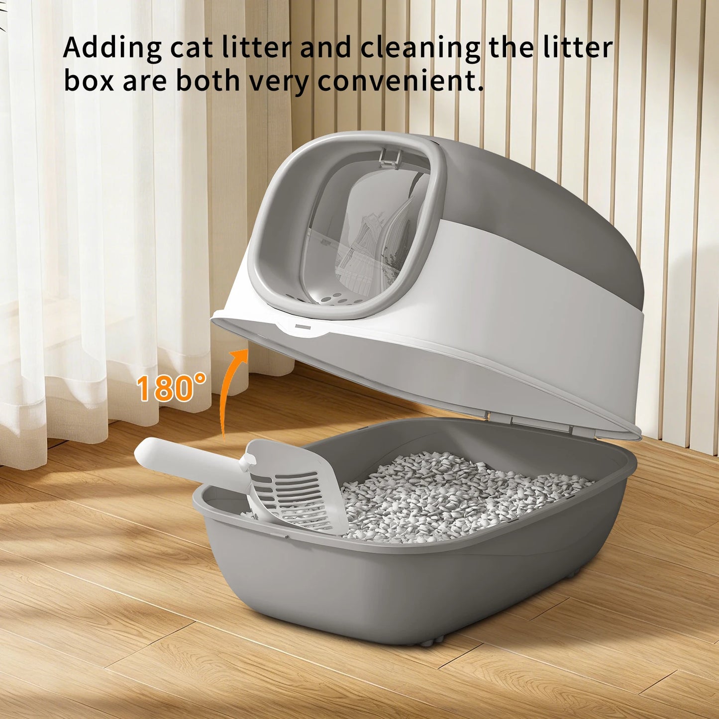 Switchable Open/Semi-Enclosed Cat Litter Box, Extra Large Jumbo Size for Multi-Cat Households, Splash-Proof and Anti-Tracking, Dual-Mode Over-the-Top Litter Pan, Low-Entry for Easy Cleaning，Suitable for cats of different sizes — imagem 1