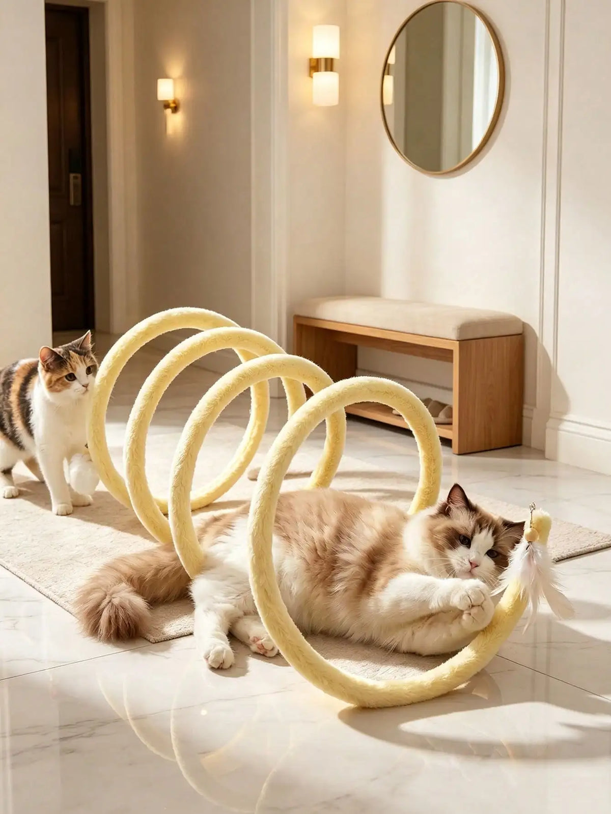 Flexible Spiral Cat Tunnel Toy with Bell – Foldable Interactive Cat Toy for Indoor Exercise & Self-Play