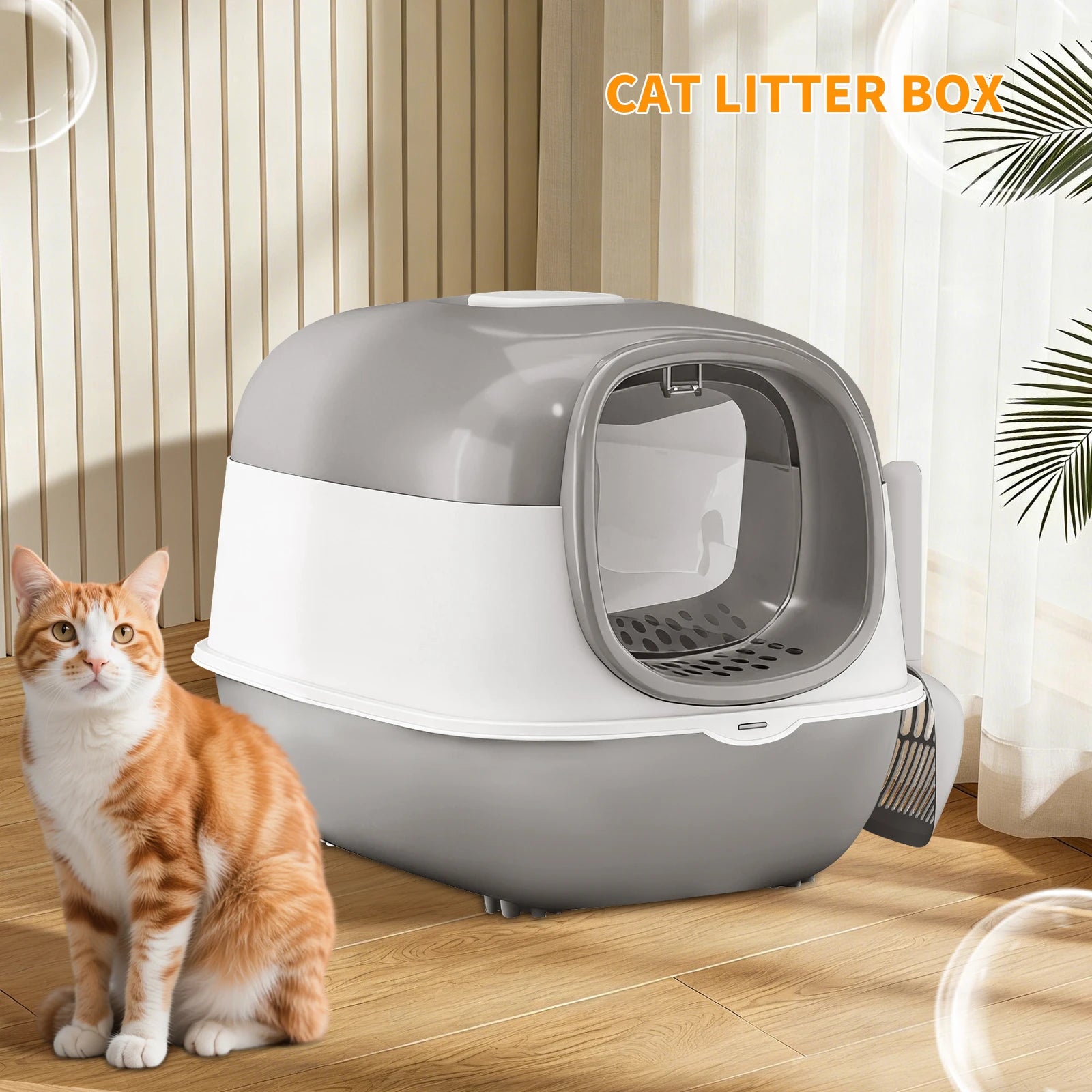 Switchable Open/Semi-Enclosed Cat Litter Box, Extra Large Jumbo Size for Multi-Cat Households, Splash-Proof and Anti-Tracking, Dual-Mode Over-the-Top Litter Pan, Low-Entry for Easy Cleaning，Suitable for cats of different sizes — imagem 2