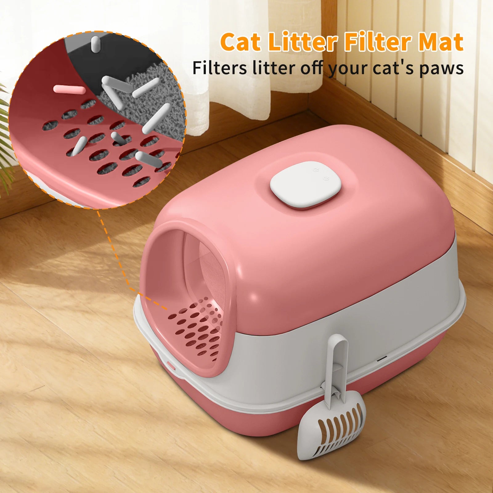 Switchable Open/Semi-Enclosed Cat Litter Box, Extra Large Jumbo Size for Multi-Cat Households, Splash-Proof and Anti-Tracking, Dual-Mode Over-the-Top Litter Pan, Low-Entry for Easy Cleaning，Suitable for cats of different sizes — imagem 6