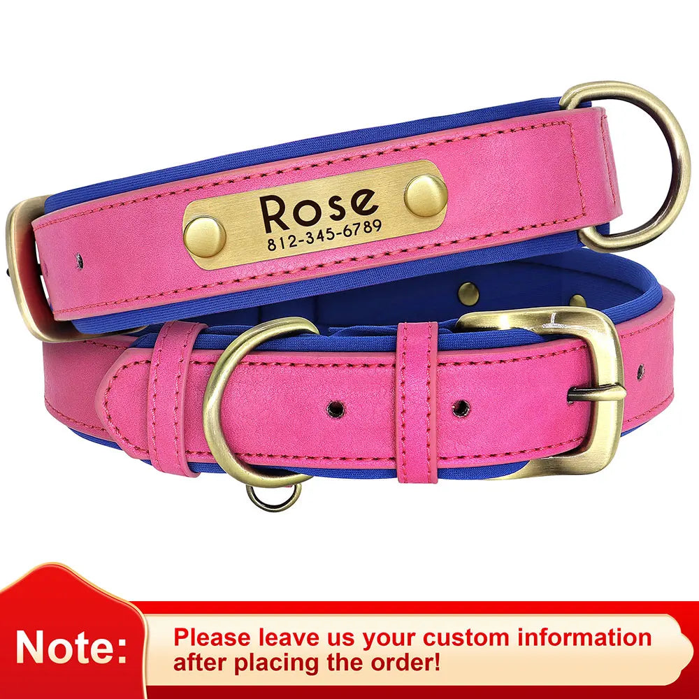 Customized pu Leather Nameplate Dog Collar Soft — detail view for dogs