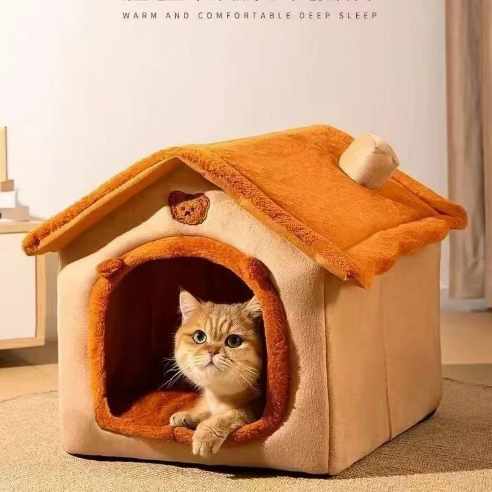All Season Dog House Style Bed - Removable — in-use context for dogs and cats