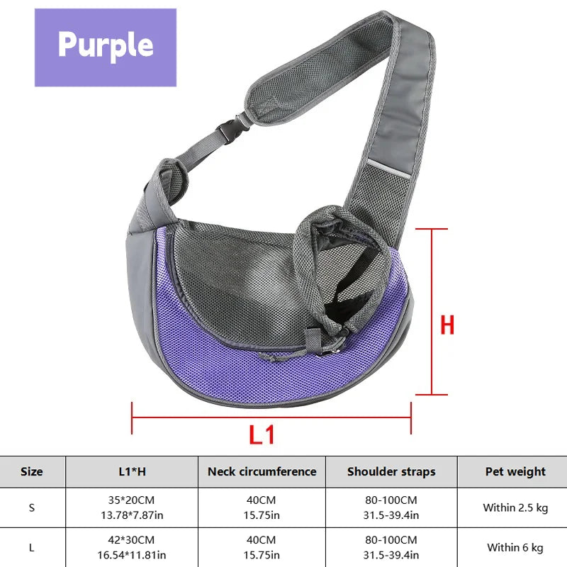 Hands-Free Pet Sling Carrier for Small Dogs & Cats – Breathable Mesh Crossbody Travel Bag