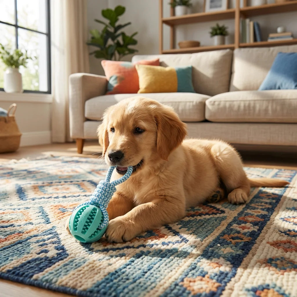 Cotton Rope & Rubber Dog Chew Ball Treat — in-use context for dogs