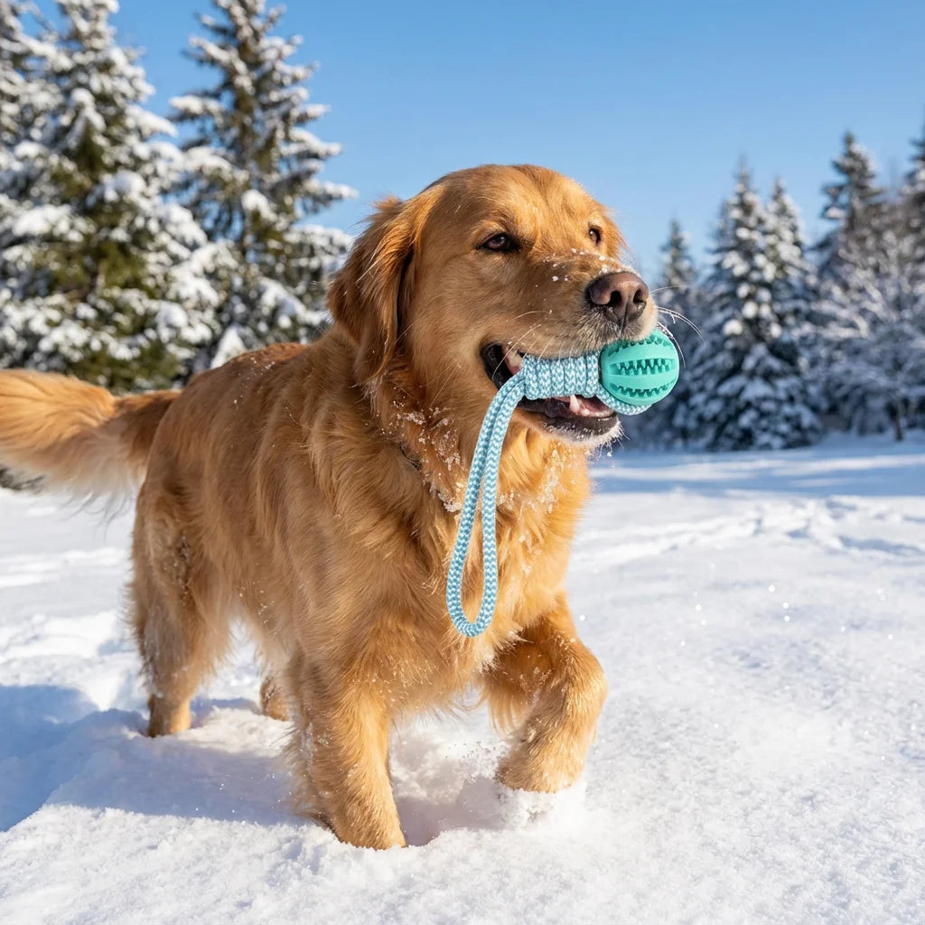 Cotton Rope & Rubber Dog Chew Ball Treat — detail view for dogs