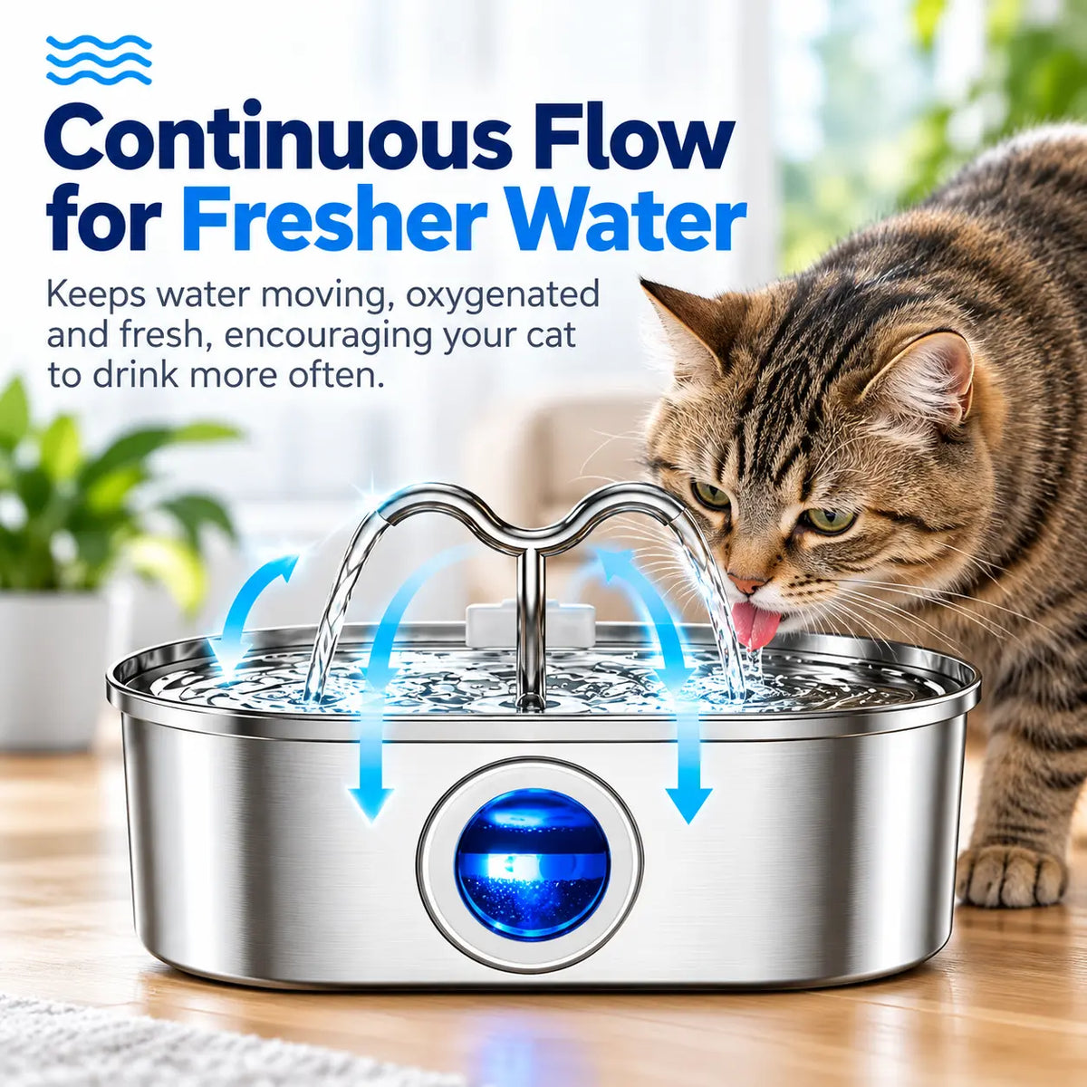 3.2L Stainless Steel Cat Water Fountain – Continuous Flow Pet Drinking Fountain with Water Level Window