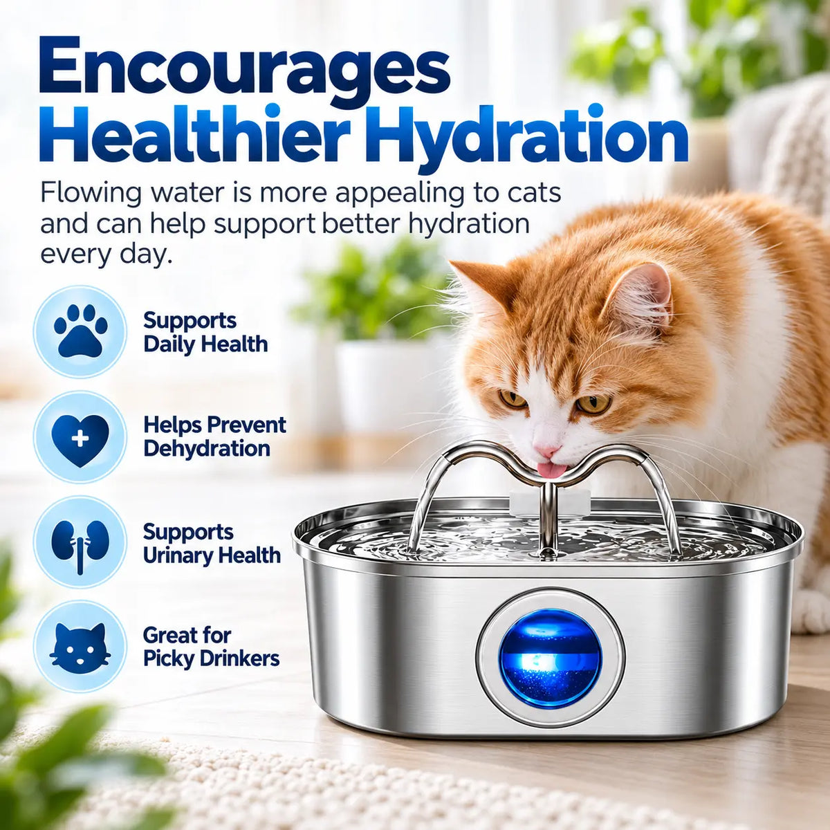 3.2L Stainless Steel Cat Water Fountain – Continuous Flow Pet Drinking Fountain with Water Level Window