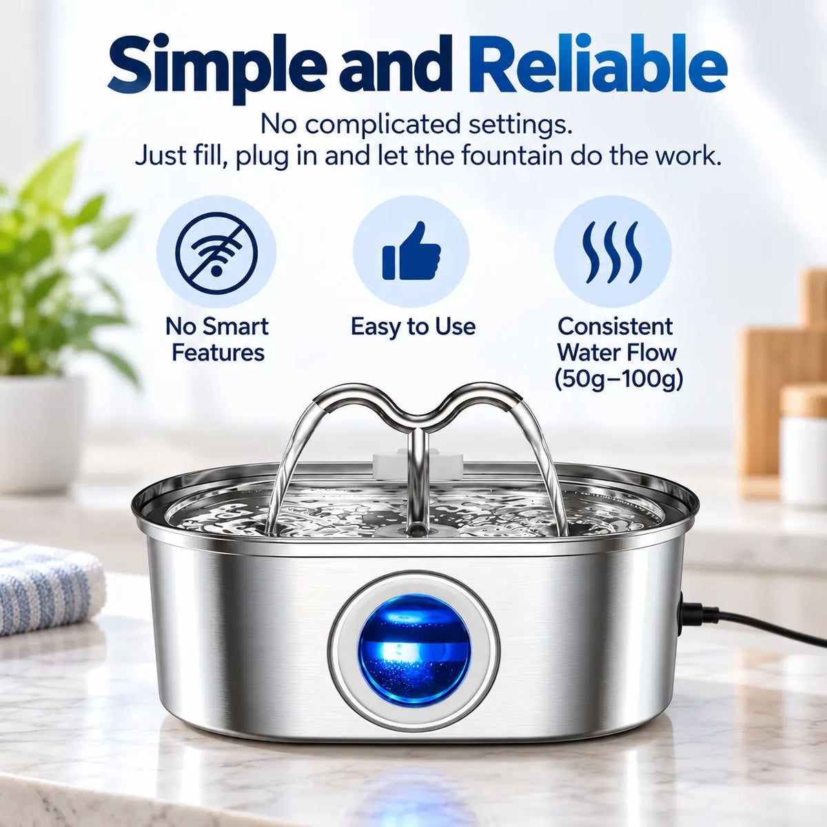 3.2L Stainless Steel Cat Water Fountain – Continuous Flow Pet Drinking Fountain with Water Level Window