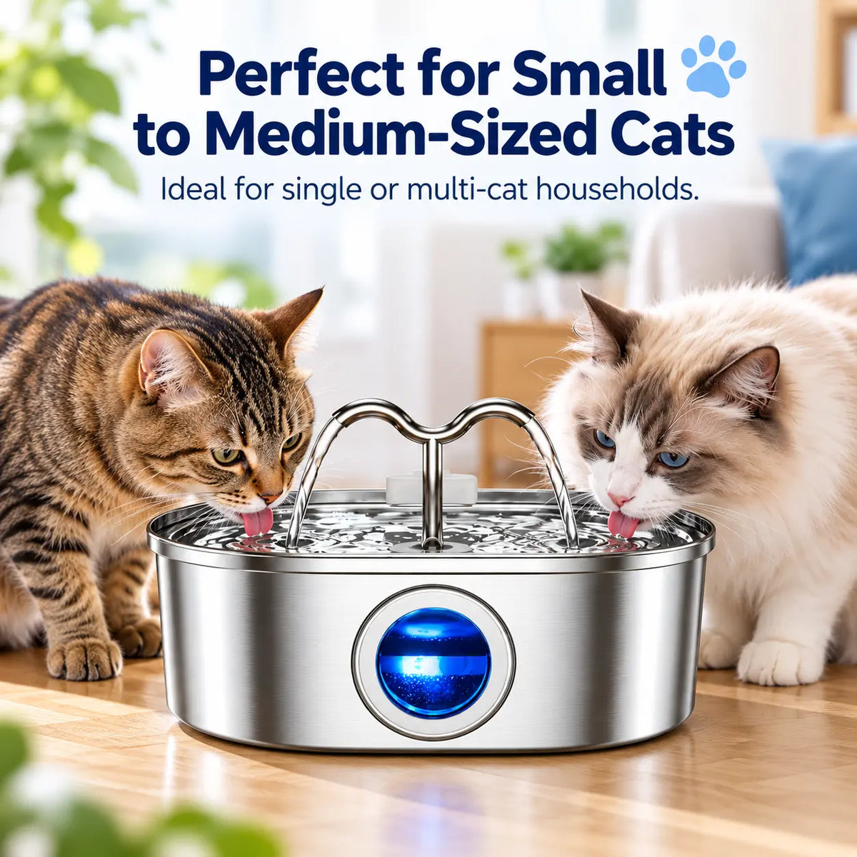 3.2L Stainless Steel Cat Water Fountain – Continuous Flow Pet Drinking Fountain with Water Level Window