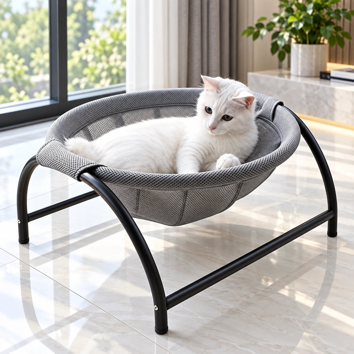 Elevated Cat Hammock Bed – Breathable Raised Pet Bed for Indoor Cats